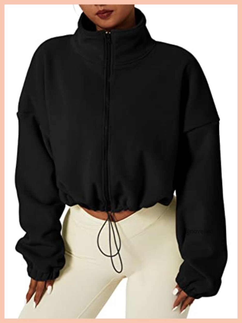 Womens Fleece Jacket Full Zip Cropped Winter Long Sleeve Sherpa Stand Collar